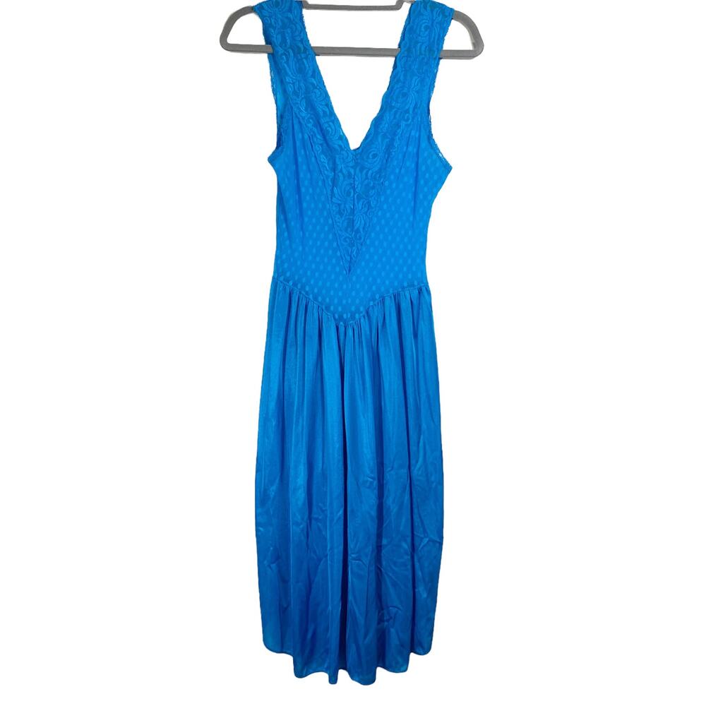 Vintage Womens Blue Sheer Stretch Long Sleeping Gown